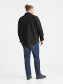 Zestaw duża męska koszula jeansowa WESTERN czarna i męskie jeansy regular fit AMBROSE ciemnoniebieskie