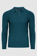 Duży męski sweter THEO z kołnierzykiem zapinany na guziki typu polo turkusowy