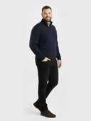 Duży męski sweter bawełniany CARTER na zamek do połowy granatowy