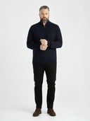 Duży męski sweter bawełniany WILLIAM z zamkiem pod szyją granatowy